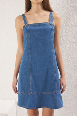 Trendyolmilla Mavi Mini Ask?l? Volanl? Denim Elbise TWOSS25EL00152  фото 3
