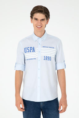 Мужская голубая рубашка с длинным рукавом Неожиданная скидка в корзине