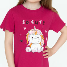 Сорочка для девочки темно-малиновая единорожка 818 (122, 64)