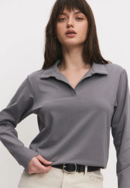 Лонгслив-поло 26204-536 серый