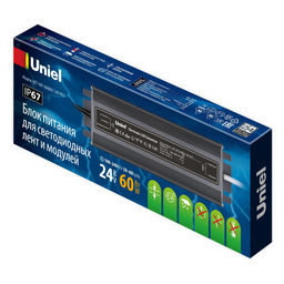 UET-VAF-060B67 24V IP67 Блок питания ультратонкий, 60Вт. Металлический корпус. TM Uniel