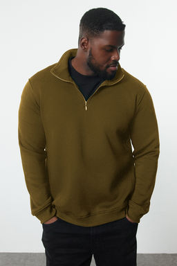 TRENDYOL MAN Yesil Buyuk Beden Oversize/Normal Kesim Dik Yaka Fermuarl? Ici Polarl? Sweatshirt TMNAW24AO00024 - Trendyolmilla фото 26