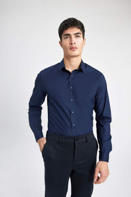 Рубашка Slim Fit с итальянским воротником и длинными рукавами без глажки - Defacto фото 3