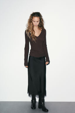 LACE TRIM SATIN MIDI SKIRT - Zara фото 16