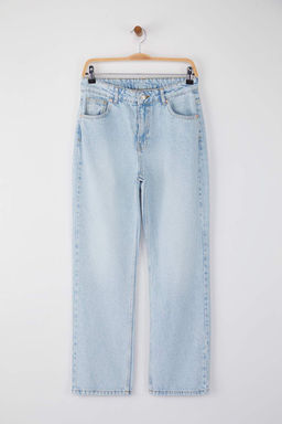 Ac?k Mavi Yuksek Bel Boru Paca Straight Duz Kesim Jeans TWOAW26JE00060 - Trendyolmilla фото 5