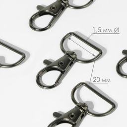 Цена за 2 шт. Карабин металлический, 39 × 24 мм / 20 × 1,5 мм, 6 шт, цвет чёрный никель