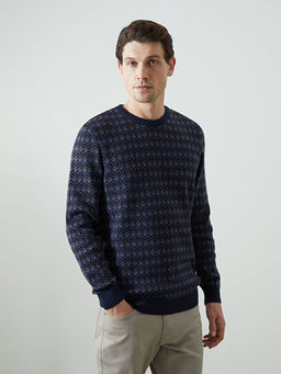 Bisiklet Yaka Uzun Kollu Desenli Erkek Triko Kazak