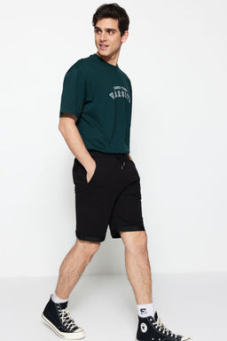 Siyah Regular/Normal Kesim Orta Boy Lastik Belli Bagc?kl? Duble Paca Sort TMNSS21SR0046