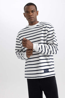 Толстовка в полоску с круглым вырезом Comfort Fit - Defacto фото 4