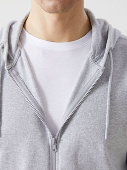 Kap??onlu Uzun Kollu Erkek Fermuarl? Sweatshirt