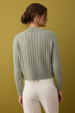 Mint Yumusak Dokulu Inci Dugme Detayl? Crop Triko H?rka TWOAW26HI00185