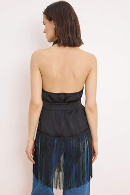 Siyah Degaje Yaka Puskul Detayl? Saten Party Bluz TPRSS26BZ00030 - Trendyolmilla фото 4