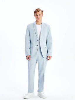 Standart Kal?p Keten Kar???ml? Erkek Blazer Ceket