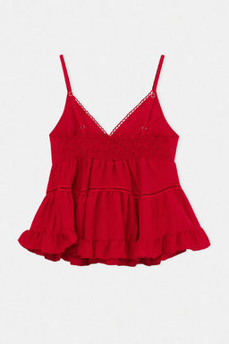 K?rm?z? Godeli S?rt? Gipe Detayl? Dokuma Bluz TWOSS26BZ00421 - Trendyolmilla фото 2