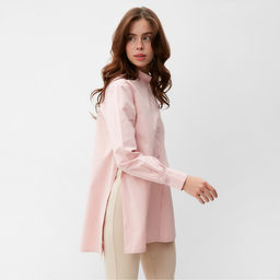 Рубашка женская MINAKU: Casual Collection с разрезами, размер 46, розовая