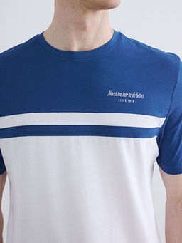 Bisiklet Yaka Renk Bloklu Penye Erkek Ti??rt