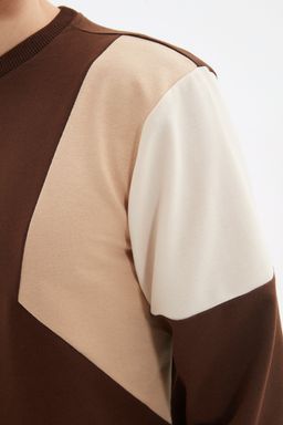 Kahverengi Regular/Normal Kesim Uzun Kollu Panelli Sardonsuz Sweatshirt TMNAW22SW0750 - Trendyolmilla фото 4
