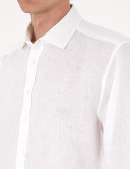 Beyaz %100 Keten Regular Fit Uzunkollu G_mlek - Pierre cardin фото 7