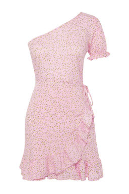 Lila Cicek Desenli F?rf?r Etekli Asimetrik Yaka Viskon Mini Dokuma Elbise TWOSS24EL00860 - Trendyolmilla фото 7