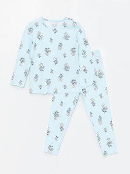 Bisiklet Yaka ?i?ek Desenli K?z Bebek Pijama Tak?m?