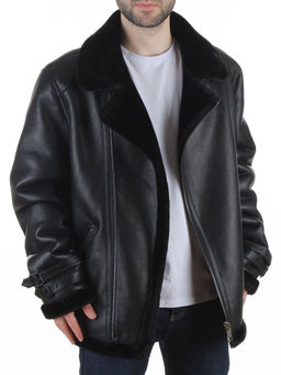 506186530 BLACK Куртка мужская зимняя "Пилот" (искусственная кожа, искусственный мех)