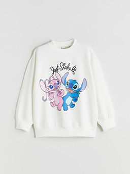 Bisiklet Yaka Stitch ve Angel Bask?l? K?z ?ocuk Sweatshirt