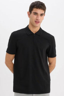 Regular Fit Yar?m Fermuarl? K?sa Kollu Polo Tisort