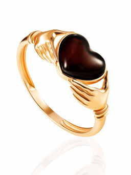 Кольцо в романтическом дизайне с вишнёвым янтарём Объятия