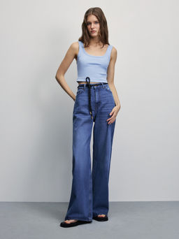 Укороченный топ в рубчик / Zarina  фото 2