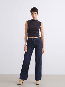 Beli Kemerli Wideleg Kad?n Jean Pantolon