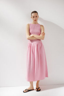 GINGHAM CHECK MIDI DRESS
