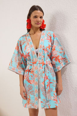 Su Alt? Desenli Dokuma Seritli Plaj Mini Kusakl? Kimono&Kaftan TBESS25KM00026 - Trendyolmilla фото 2