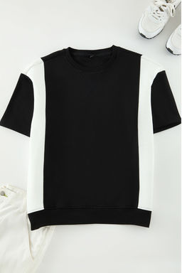 TRENDYOL MAN Siyah-Ekru Oversize/Genis Kesim Renk Bloklu Ici Sardonlu Kal?n T-shirt TMNAW25TS00015 - Trendyolmilla фото 3