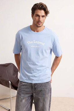 Mavi Oversize/Geni_ Kesim Slogan Bask_l_ %100 Pamuk T-Shirt TMNSS26TS00050