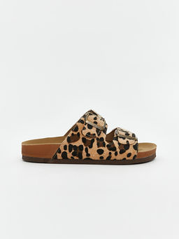 Leopar Desenli ?ift Bantl? Kad?n Terlik