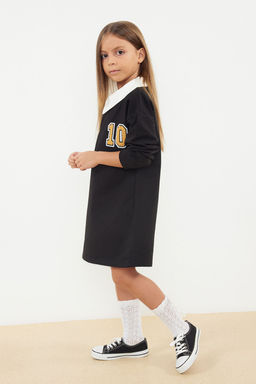 Siyah K?z Cocuk Mevsimlik-Ince Regular Slogan Orme Elbise TKDAW25EL00009 - Trendyolmilla фото 2