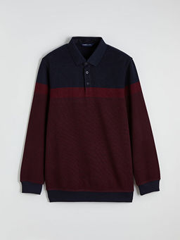 Polo Yaka Renk Bloklu Erkek Sweatshirt