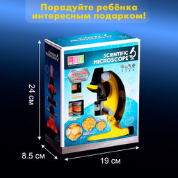 Микроскоп детский «Юный ботаник» кратность х100, х400, х1200, желтый, подсветка