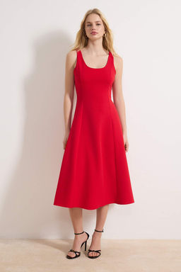 Siyah Duz Etegi Belden Ac?lan Midi Dokuma Elbise TWOSS26EL00122 - Trendyolmilla фото 6