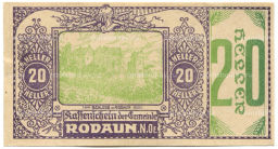 Банкнота 20 геллеров 1920 года Австрия Родаун (нотгельд)