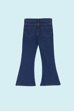 Koyu Mavi K?z Cocuk Genis Paca/Flare Esnek Lastikli Denim Pantolon Jean TKDSS24PL00011 - Trendyolmilla фото 4