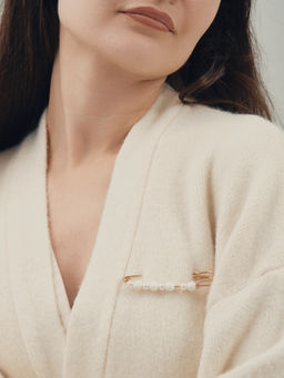 Булавка Жемчужная дорожка, 7.3 см, белая в золоте