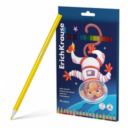 Цена за 8 шт. Цветные карандаши деревянные ErichKrause Kids Space Animals трехгранные, грифель 3 мм, 18 цветов (в коробке с европодвесом 18 шт)