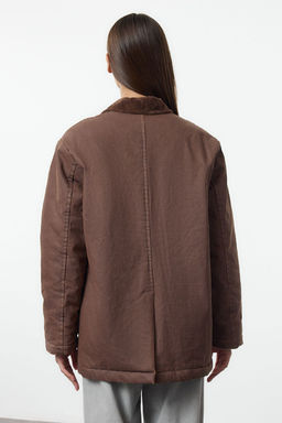 Kahverengi Regular Kal?p Mumlu Gabardin Yakas? Kadife Ekose Astarl? Ceket Mont TWOAW25MO00312 - Trendyolmilla фото 5