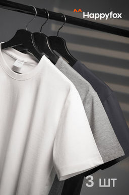 Мужская базовая футболка из хлопка 3 шт. Happyfox