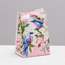 Пакет подарочный с лентой With love , 13 19 9 см