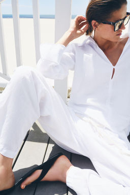 CAMISA DESFLECADA CON LINO ZW COLLECTION / Blanco - Zara фото 4
