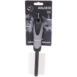 Цена за 2 шт. Расческа - гребень двухсторонняя для животных "ПРЕМИУМ - МОЙ БРО", прорезиненная ручка, цвет серый/черный, 5.2*21.5см