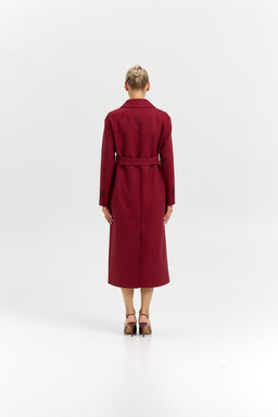 Пальто женское демисезонное 26102 (бордовый/ёлочка)