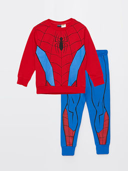 Bisiklet Yaka Spiderman Bask?l? Uzun Kollu Erkek ?ocuk Sweatshirt ve E?ofman Alt?